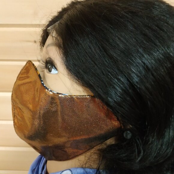 Iridescent Gold Reusable Cloth Face Mask, Glasses-Friendly - Picture 6 of 8